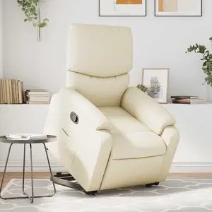 vidaXL Stand up Massage Recliner Chair Power Lift Armchair Cream Faux Leather