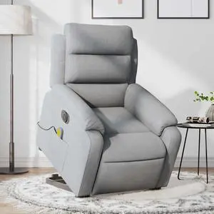vidaXL Electric Stand up Massage Recliner Chair Armchair Light Gray Fabric
