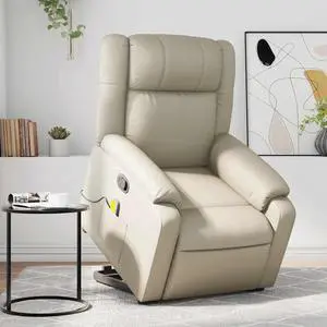 vidaXL Stand up Massage Recliner Chair Power Lift Armchair Cream Faux Leather