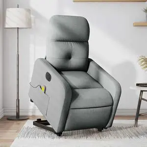 vidaXL Electric Stand up Massage Recliner Chair Power Lift Light Gray Fabric