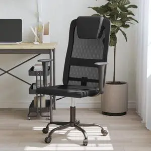 vidaXL Office Chair Height Adjustable Seat Black Mesh Fabric and Faux Leather