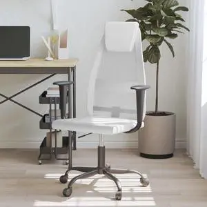 vidaXL Office Chair Height Adjustable Seat White Mesh Fabric and Faux Leather