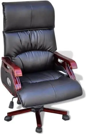 vidaXL Massage Chair 360 Degree Swivel Office Desk Chair Black Top Real Leather