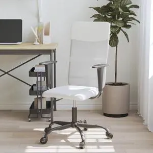 vidaXL Office Chair Height Adjustable Seat White Mesh Fabric and Faux Leather