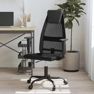 vidaXL Office Chair Height Adjustable Seat Black Mesh Fabric and Faux Leather
