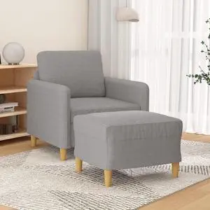 vidaXL Couch Living Room Single Sofa Chair with Footstool Light Gray Fabric