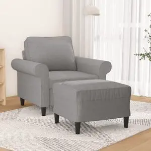 vidaXL Couch Living Room Single Sofa Chair with Footstool Light Gray Fabric