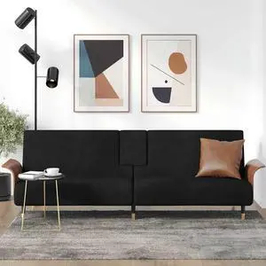 vidaXL Sofa Bed Convertible Sleeper Sofa Bed with Cup Holders Black Velvet