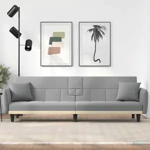 vidaXL Sofa Bed Convertible Sleeper Sofa Bed with Cup Holders Light Gray Fabric