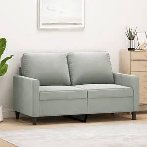 vidaXL Sofa Loveseat Couch Sofa Settee with Throw Pillows Light Gray Velvet