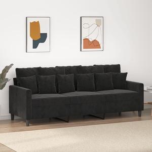 vidaXL Sofa Accent Upholstered 3-Seater Couch Sofa for Living Room Black Velvet