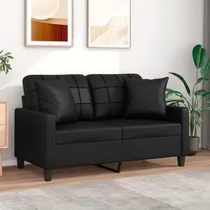 vidaXL Sofa Loveseat Couch Sofa Settee with Throw Pillows Black Faux Leather