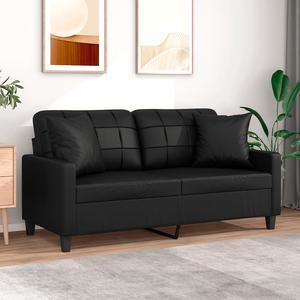 vidaXL Sofa Loveseat Couch Sofa Settee with Throw Pillows Black Faux Leather