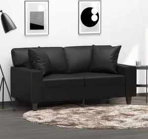 vidaXL 2-Seater Sofa with Throw Pillows Accent Loveseat Couch Black Faux Leather