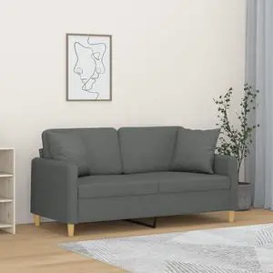 vidaXL 2-Seater Sofa with Throw Pillows Accent Loveseat Couch Dark Gray Fabric