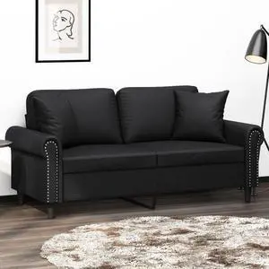 vidaXL 2-Seater Sofa with Throw Pillows Accent Loveseat Couch Black Faux Leather