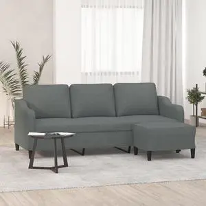 vidaXL Sofa Accent 3-Seater Couch Sofa Armchair with Footstool Dark Gray Fabric