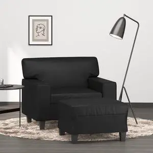 vidaXL Sofa Chair Accent Single Sofa Chair with Footstool Black Faux Leather