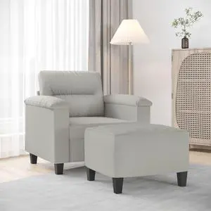 vidaXL Sofa Chair Single Sofa Chair with Footstool Light Gray Microfiber Fabric