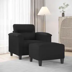 vidaXL Sofa Chair Accent Single Sofa Chair with Footstool Black Faux Leather