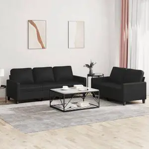 vidaXL Sofa Set with Cushions Sectional Sofa Couch 2 Piece Black Faux Leather