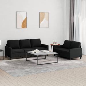 vidaXL Sofa Set with Cushions Loveseat Couch Armchair 2 Piece Black Fabric