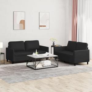 vidaXL Sofa Set with Cushions Accent Loveseat Couch 2 Piece Black Faux Leather