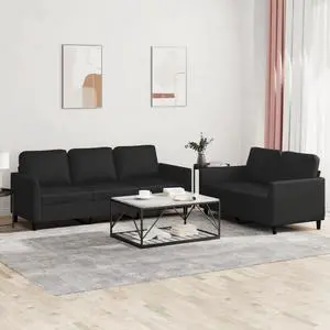 vidaXL Sofa Set with Cushions Loveseat Couch Armchair 2 Piece Black Faux Leather