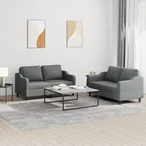 vidaXL Sofa Set with Cushions Accent Loveseat Couch 2 Piece Dark Gray Fabric