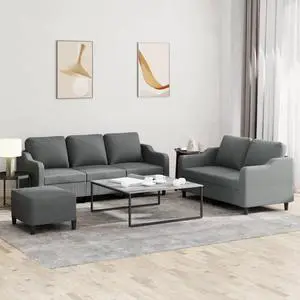 vidaXL Sofa Set with Cushions Loveseat Couch Armchair 3 Piece Dark Gray Fabric