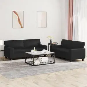 vidaXL Sofa Set Accent Loveseat Couch Sofa Settee 2 Piece Black Faux Leather