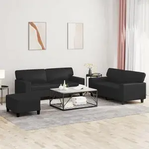 vidaXL Sofa Set Accent Loveseat Couch Sofa Settee 3 Piece Black Faux Leather