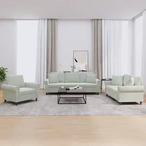 vidaXL Sofa Set with Pillows Loveseat Couch Armchair 3 Piece Light Gray Velvet