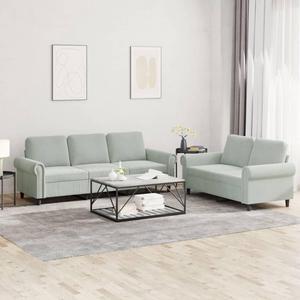 vidaXL Sofa Set with Cushions Loveseat Couch Armchair 2 Piece Light Gray Velvet