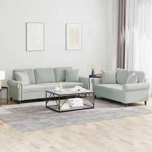 vidaXL Sofa Set with Pillows Loveseat Couch Armchair 2 Piece Light Gray Velvet
