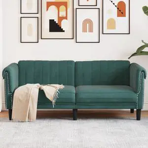 vidaXL Sofa 2-Seater Upholstered Couch Loveseat Living Room Dark Green Velvet