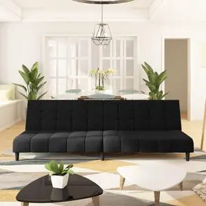 vidaXL 2-Seater Sofa Bed Accent Upholstered Loveseat Sleeper Couch Black Velvet