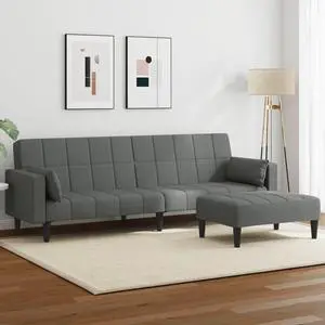 vidaXL 2-Seater Sofa Bed with Footstool Upholstered Couch Dark Gray Fabric