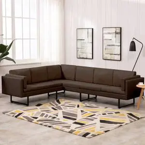 vidaXL Sofa Sectional Sofa L Shape Corner Couch with Pillows Brown Fabric