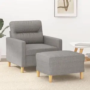 vidaXL Couch Living Room Single Sofa Chair with Footstool Light Gray Fabric
