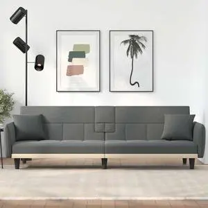 vidaXL Sofa Bed Convertible Sleeper Sofa Bed with Cup Holders Dark Gray Fabric