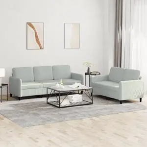 vidaXL Sofa Set Accent Upholstered Loveseat Couch 2 Piece Light Gray Velvet