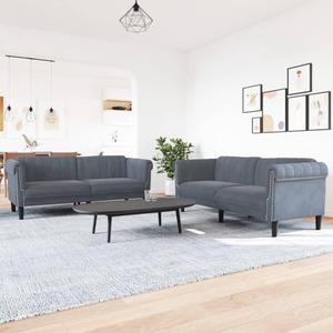 vidaXL Sofa Set Settee Armchair Living Room Furniture 2 Piece Dark Gray Velvet