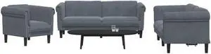 vidaXL Sofa Set Settee Armchair Living Room Furniture 3 Piece Dark Gray Velvet