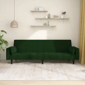 vidaXL 2-Seater Sofa Bed with Two Pillows Loveseat Couch Dark Green Velvet