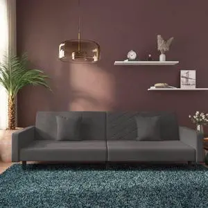 vidaXL 2-Seater Sofa Bed with Two Pillows Accent Loveseat Couch Dark Gray Velvet
