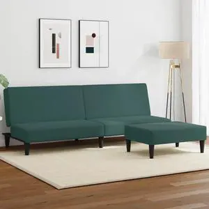 vidaXL 2-Seater Sofa Bed with Footstool Accent Sleeper Couch Dark Green Velvet