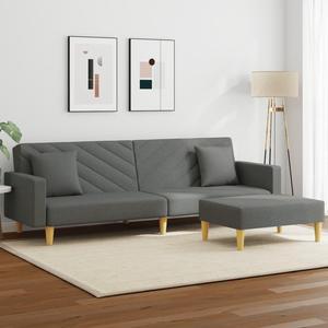 vidaXL 2-Seater Sofa Bed with Pillows and Footstool Living Room Dark Gray Fabric