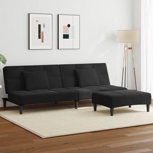 vidaXL 2-Seater Sofa Bed with Footstool Upholstered Couch Settee Black Velvet