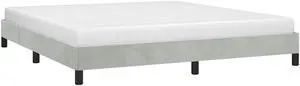 vidaXL California King Size Bed Frame with Plywood Slats, Platform Bed Frame, Velvet Upholstered Mattress Foundation, No Box Spring Needed & Easy Assembly, Light Gray, without Mattress